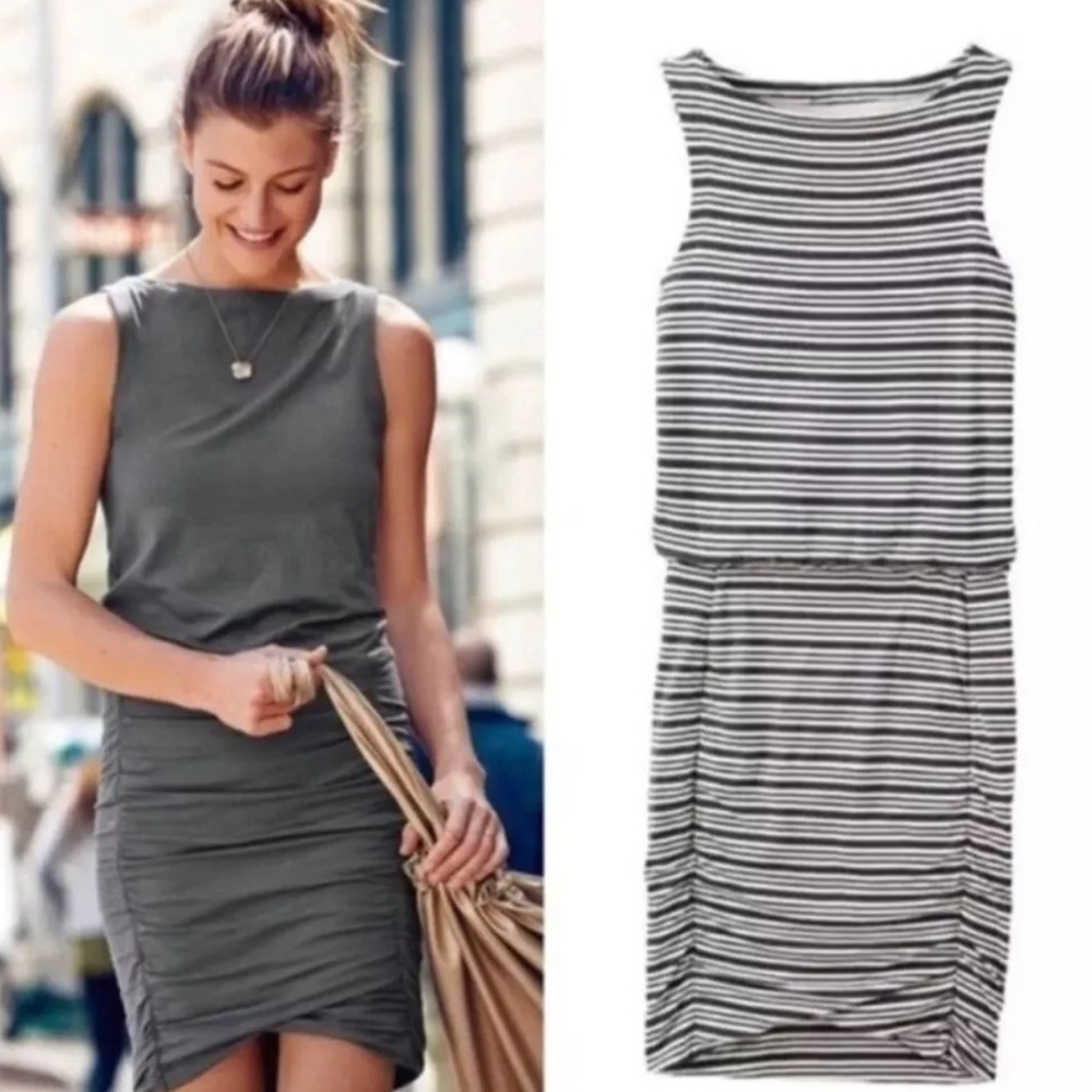 Athleta Tulip Ruched Striped Dress